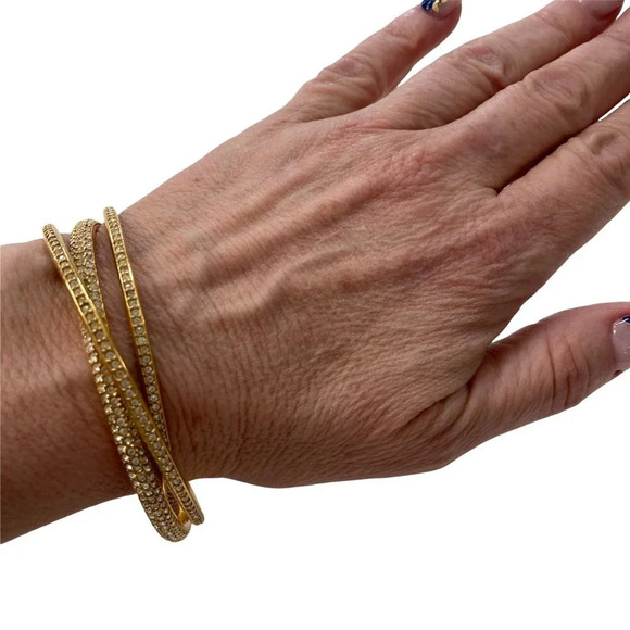 Pave Cubic Zirconia Gold Tone Bangles - Picture 6 of 6